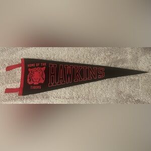 Black Pennant with Red 'HAWKINS' Lettering